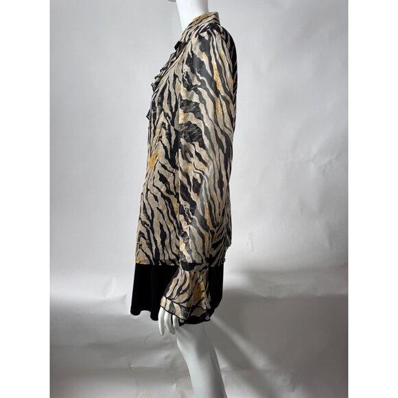 Coldwater Creek M Zebra Silk Print Ruffled Blouse Lined - Picture 7 of 16
